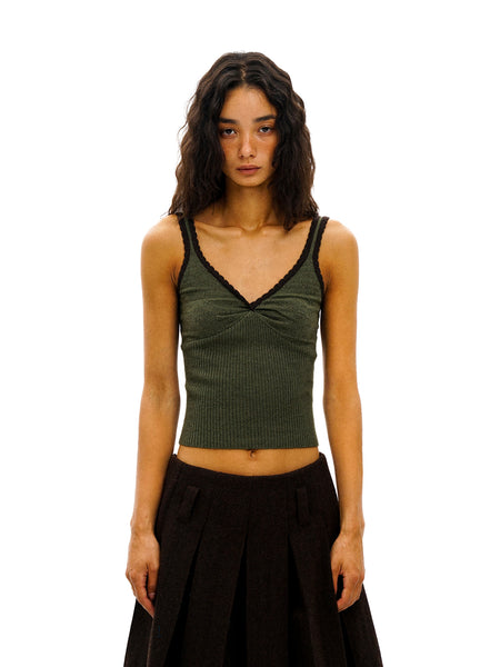 [Moromoro2] Lace Trim V-Neck Cami Top