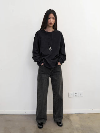 [NeverSeez] Textured Straight-leg Jeans