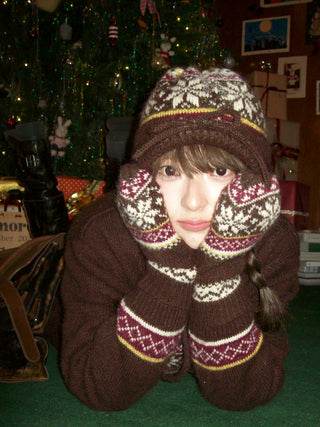 [Moromoro2] Fair Isle Knit Mittens with  Strap