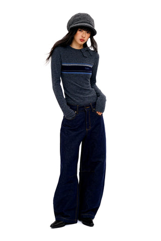 [Moromoro2] Bow Stripe Sweater