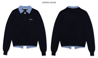 [Moromoro2] Faux Two-piece Polo Sweater