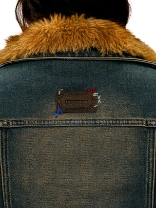 [Moromoro2] Detachable Fur Distressed Denim  Jacket