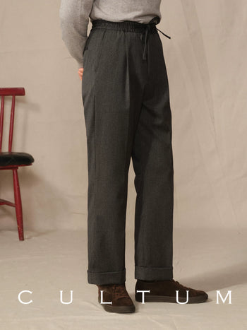 [CULTUM] Herringbone Drawstring Pleated Pants