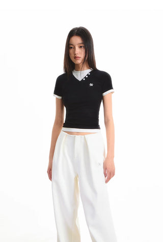 [NOTAWEAR] Faux Two-piece Short Sleeve  T-shirt