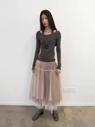 [NeverSeez] Pleated Mesh Skirt