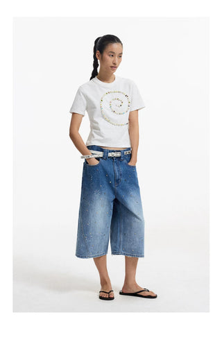 [CONP] Star Washed Crop Denim Pants