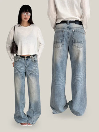 [Choose your style] Washed biker denim pants
