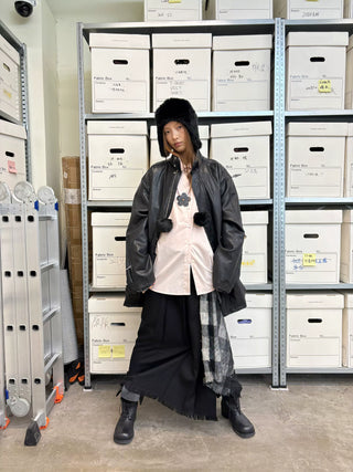 [NeverSeez] Padded PU Leather Trench Coat