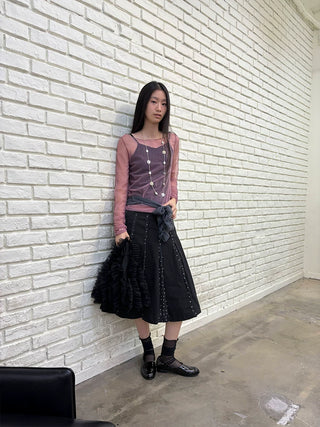 [NeverSeez] Crescent Polka Dot Pleated Skirt