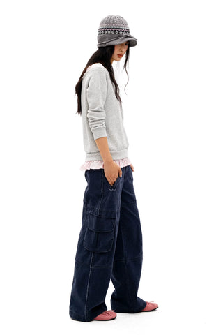 [Moromoro2] Faux Two-piece Off-shoulder Ruffle  Sweatshirt