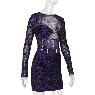 Long sleeve hollow out lace button cut out mini dress