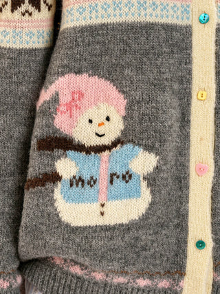 [Moromoro2] Snowman Fair Isle Knit Cardigan