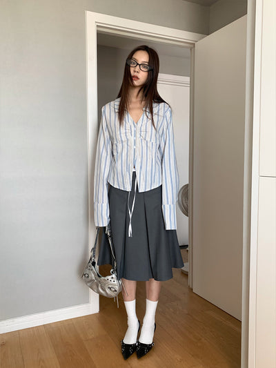 Retro Pleated Slim Fit Shirt