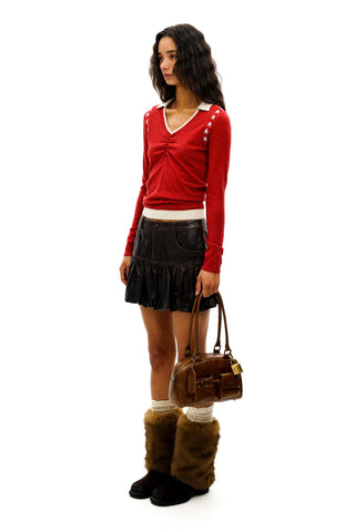 [Moromoro2] Star Jacquard Faux Two-piece Knit  Top