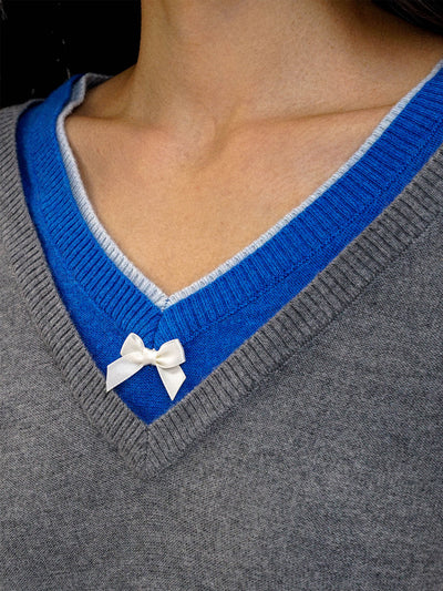 [Moromoro2] Faux Three-piece Color-block Knit  Top