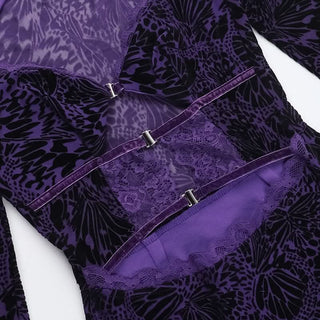 Long sleeve hollow out lace button cut out mini dress