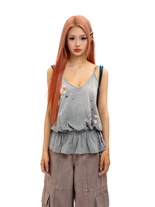 [Moromoro2] Rabbit Applique Stone Wash  Camisole