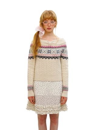 [Moromoro2] Fair Isle Pearl Knit Sweater
