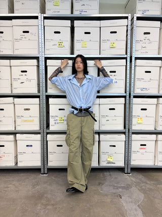 [NeverSeez] Washed Herringbone Cargo Pants