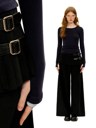 [Moromoro2] Layered Contrast Neckline Knit  Top