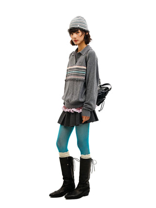 [Moromoro2] Striped Lace-Up Cold Hat