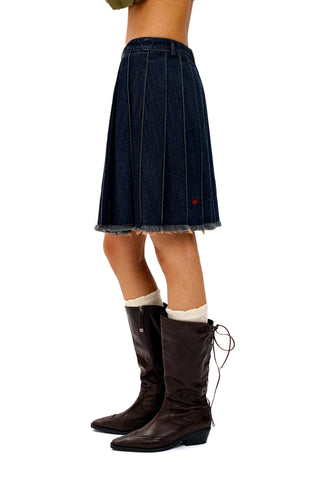 [Moromoro2] Denim Pleated Skirt