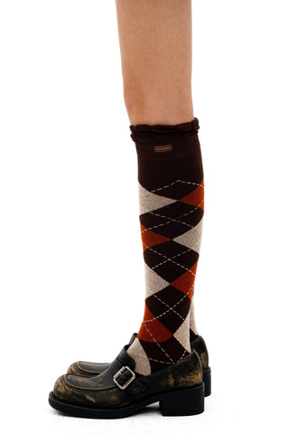 [Moromoro2] Argyle Lace Mid-calf Socks