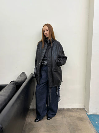 [NeverSeez] Raw Denim Wide-leg Jeans