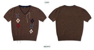 [Moromoro2] Argyle Short-sleeve Sweater
