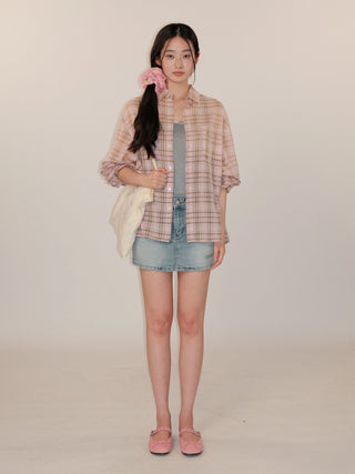 [moromoro2] Ruffle Back Denim Skirt