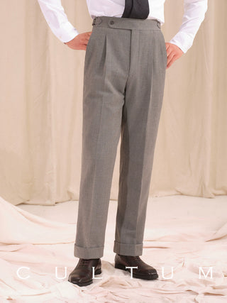 [CULTUM] Herringbone Brushed Pleated Trousers