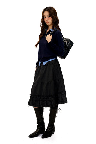 [Moromoro2] Faux Two-piece Polo Sweater