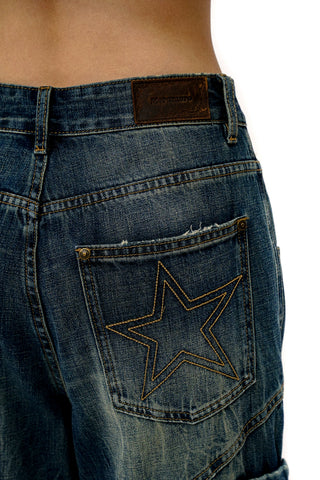 [Moromoro2] Distressed Gradient Rhinestone Denim  Shirt/Utility Pant