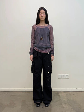 [NeverSeez] Washed Herringbone Cargo Pants