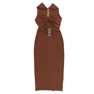 Halter hollow out o ring ruched cut out maxi dress