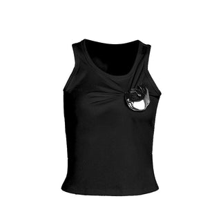 Metal applique ruched solid tank top