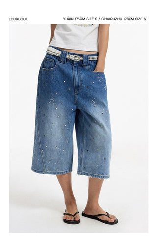 [CONP] Star Washed Crop Denim Pants