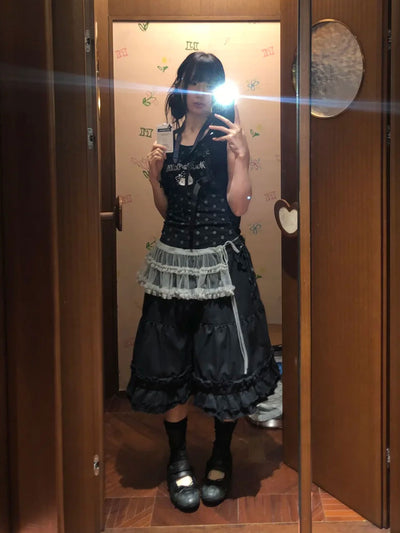 [Moromoro2] Faux Two-piece Plaid A-line  Skirt