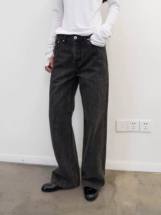 [NeverSeez] Textured Straight-leg Jeans