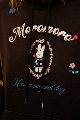[Moromoro2] Embroidered Floral Hooded  Sweatshirt