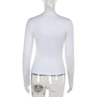 Long sleeve crewneck patchwork hollow out cut out top