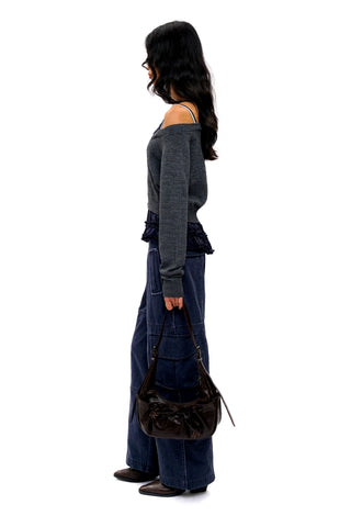 [Moromoro2] Faux Layered Off-Shoulder  Cardigan