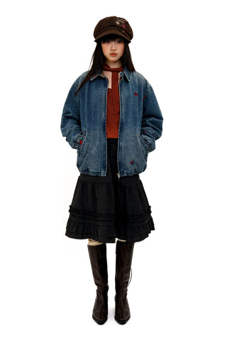[Moromoro2] Distressed Patch Denim Jacket