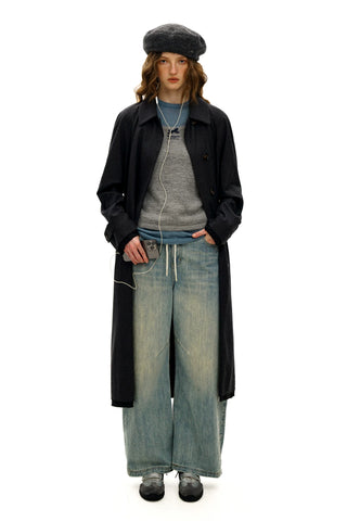 [Moromoro2] Slub Washed Curved Wide Pants