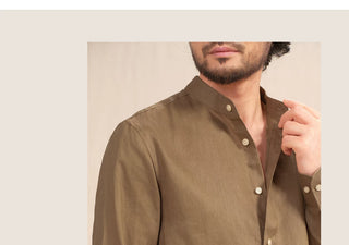 [CULTUM] Linen Stand Collar Shirt