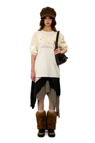[Moromoro2] Rabbit Applique Distressed  T-shirt