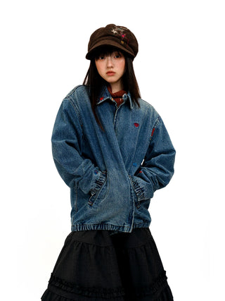 [Moromoro2] Distressed Patch Denim Jacket