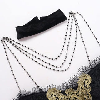 Velvet beaded lace hem cami top