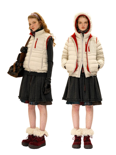 [Moromoro2] Lace Trim Hooded Down Jacket /  Vest