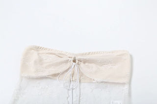 Sweetheart neck lace self tie crop maxi skirt set